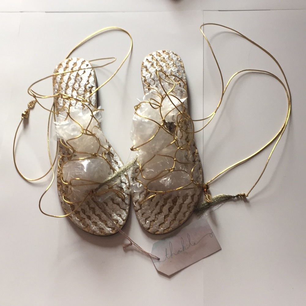 Gladiator style gold with silver sandals. Sz l